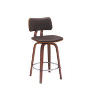 Pico 26" Swivel Walnut Wood Counter Stool in Brown Faux Leather with Chrome - Furniture City (CA)l