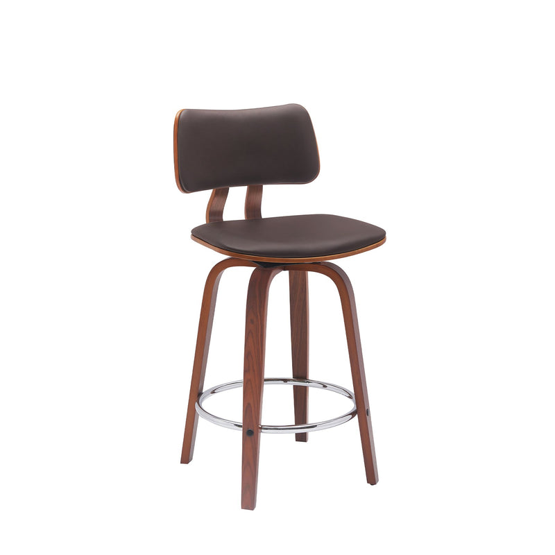 Pico 26" Swivel Walnut Wood Counter Stool in Brown Faux Leather with Chrome - Furniture City (CA)l