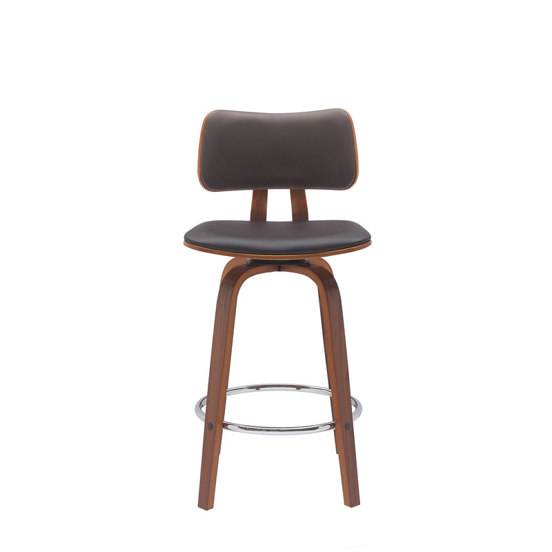 Pico 26" Swivel Walnut Wood Counter Stool in Brown Faux Leather with Chrome - Furniture City (CA)l