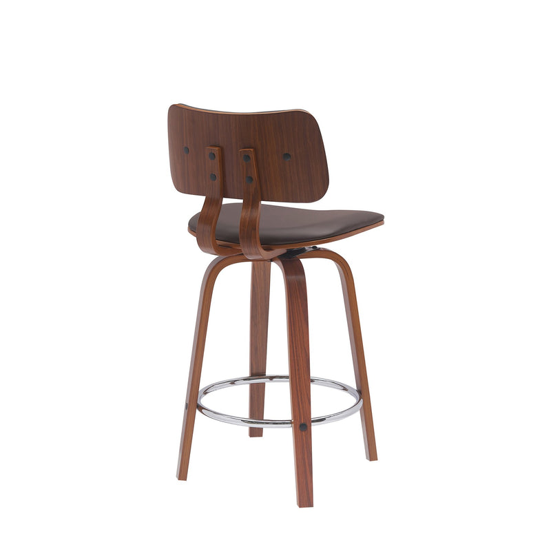 Pico 26" Swivel Walnut Wood Counter Stool in Brown Faux Leather with Chrome - Furniture City (CA)l