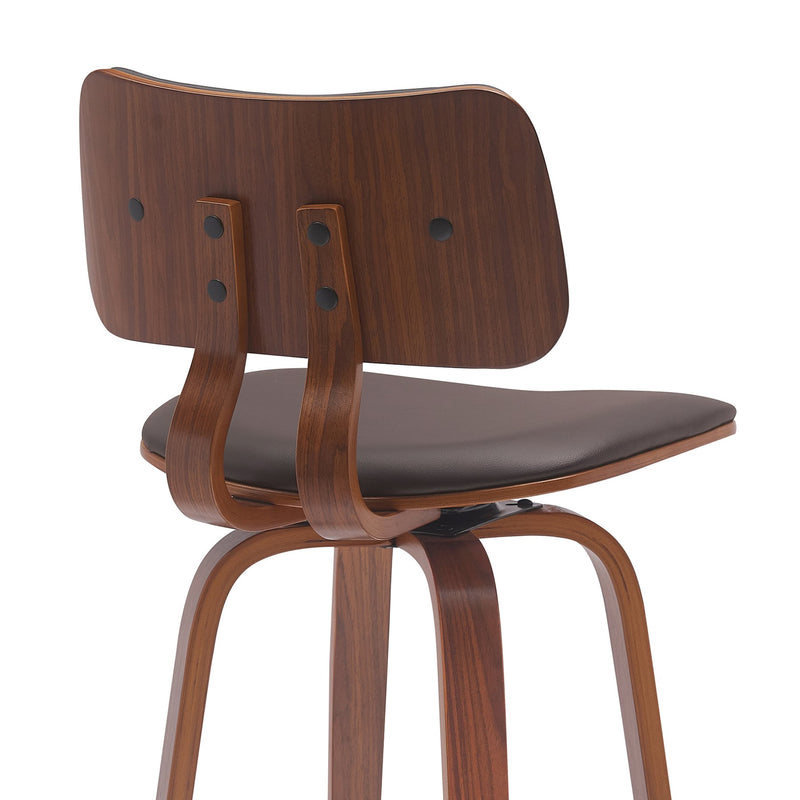 Pico 26" Swivel Walnut Wood Counter Stool in Brown Faux Leather with Chrome - Furniture City (CA)l