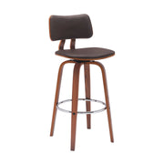 Pico 30" Swivel Walnut Wood Bar Stool in Brown Faux Leather with Chrome - Furniture City (CA)l