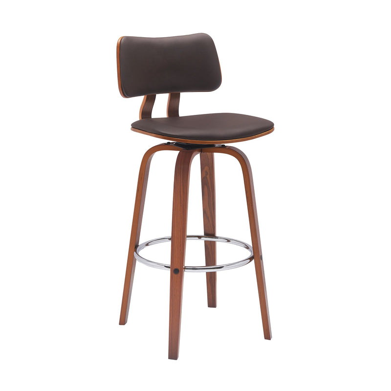 Pico 30" Swivel Walnut Wood Bar Stool in Brown Faux Leather with Chrome - Furniture City (CA)l