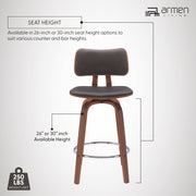Pico 30" Swivel Walnut Wood Bar Stool in Brown Faux Leather with Chrome - Furniture City (CA)l