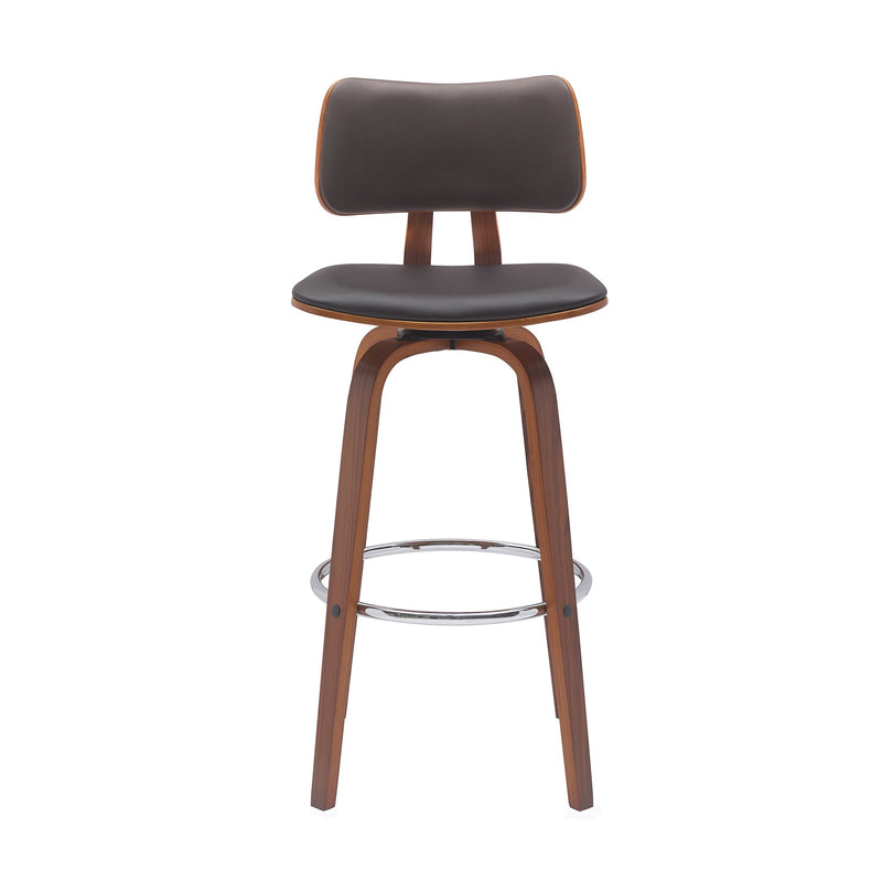 Pico 30" Swivel Walnut Wood Bar Stool in Brown Faux Leather with Chrome - Furniture City (CA)l