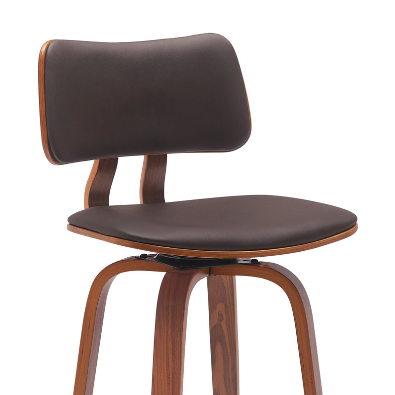 Pico 30" Swivel Walnut Wood Bar Stool in Brown Faux Leather with Chrome - Furniture City (CA)l