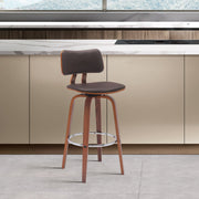 Pico 30" Swivel Walnut Wood Bar Stool in Brown Faux Leather with Chrome - Furniture City (CA)l