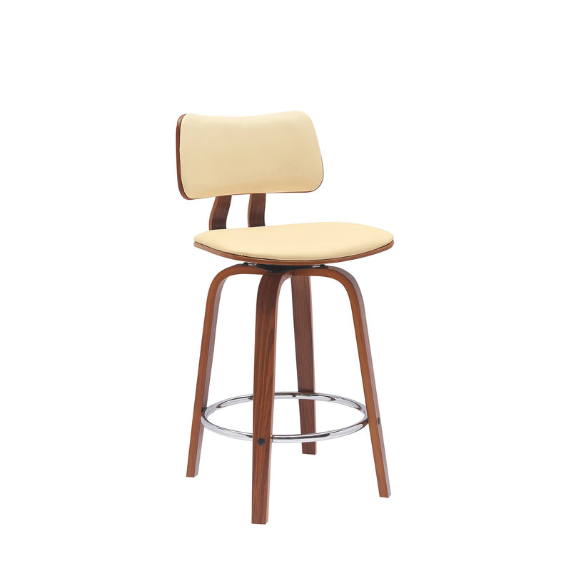 Pico 26" Swivel Walnut Wood Counter Stool in Cream Faux Leather with Chrome - Furniture City (CA)l