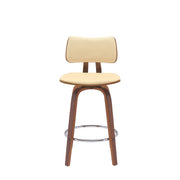 Pico 26" Swivel Walnut Wood Counter Stool in Cream Faux Leather with Chrome - Furniture City (CA)l