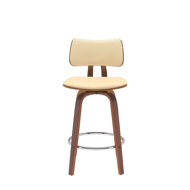 Pico 26" Swivel Walnut Wood Counter Stool in Cream Faux Leather with Chrome - Furniture City (CA)l