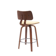 Pico 26" Swivel Walnut Wood Counter Stool in Cream Faux Leather with Chrome - Furniture City (CA)l