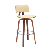 Pico 30" Swivel Walnut Wood Bar Stool in Cream Faux Leather with Chrome - Furniture City (CA)l