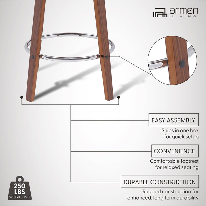 Pico 30" Swivel Walnut Wood Bar Stool in Cream Faux Leather with Chrome