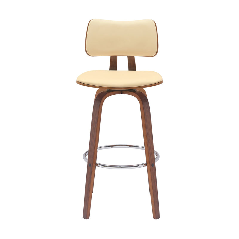 Pico 30" Swivel Walnut Wood Bar Stool in Cream Faux Leather with Chrome - Furniture City (CA)l