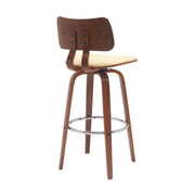 Pico 30" Swivel Walnut Wood Bar Stool in Cream Faux Leather with Chrome - Furniture City (CA)l
