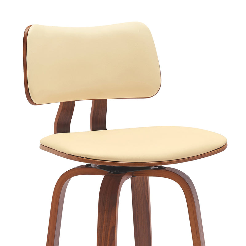 Pico 30" Swivel Walnut Wood Bar Stool in Cream Faux Leather with Chrome - Furniture City (CA)l
