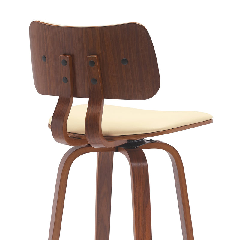 Pico 30" Swivel Walnut Wood Bar Stool in Cream Faux Leather with Chrome - Furniture City (CA)l