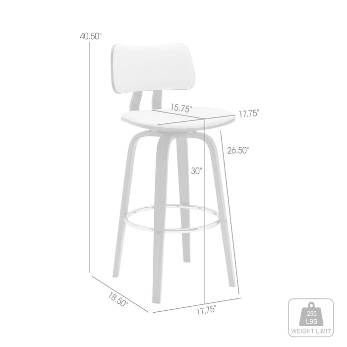 Pico 30" Swivel Walnut Wood Bar Stool in Cream Faux Leather with Chrome