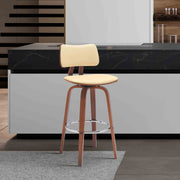 Pico 30" Swivel Walnut Wood Bar Stool in Cream Faux Leather with Chrome - Furniture City (CA)l