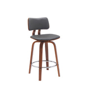 Pico 26" Swivel Walnut Wood Counter Stool in Gray Faux Leather with Chrome - Furniture City (CA)l
