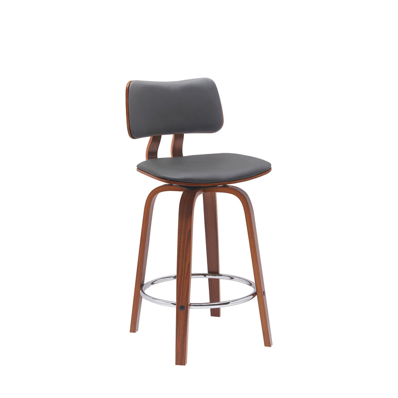 Pico 26" Swivel Walnut Wood Counter Stool in Gray Faux Leather with Chrome - Furniture City (CA)l