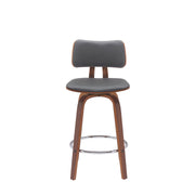Pico 26" Swivel Walnut Wood Counter Stool in Gray Faux Leather with Chrome - Furniture City (CA)l