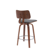Pico 26" Swivel Walnut Wood Counter Stool in Gray Faux Leather with Chrome - Furniture City (CA)l