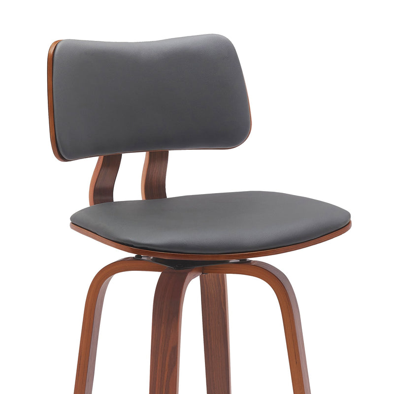 Pico 26" Swivel Walnut Wood Counter Stool in Gray Faux Leather with Chrome - Furniture City (CA)l
