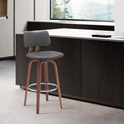 Pico 26" Swivel Walnut Wood Counter Stool in Gray Faux Leather with Chrome - Furniture City (CA)l