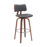 Pico 30" Swivel Walnut Wood Bar Stool in Gray Faux Leather with Chrome - Furniture City (CA)l