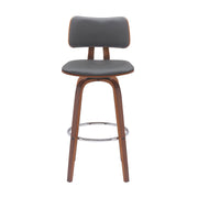 Pico 30" Swivel Walnut Wood Bar Stool in Gray Faux Leather with Chrome - Furniture City (CA)l