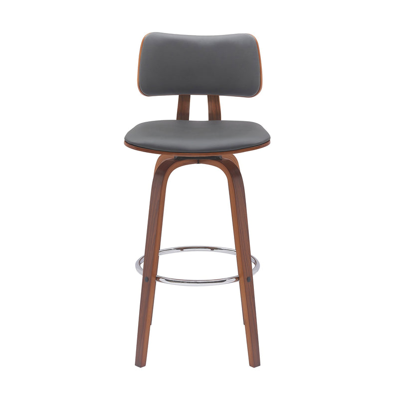 Pico 30" Swivel Walnut Wood Bar Stool in Gray Faux Leather with Chrome - Furniture City (CA)l