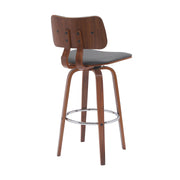 Pico 30" Swivel Walnut Wood Bar Stool in Gray Faux Leather with Chrome - Furniture City (CA)l