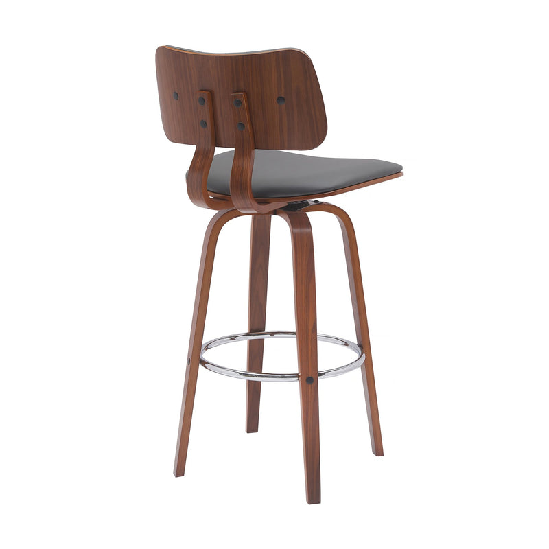 Pico 30" Swivel Walnut Wood Bar Stool in Gray Faux Leather with Chrome - Furniture City (CA)l