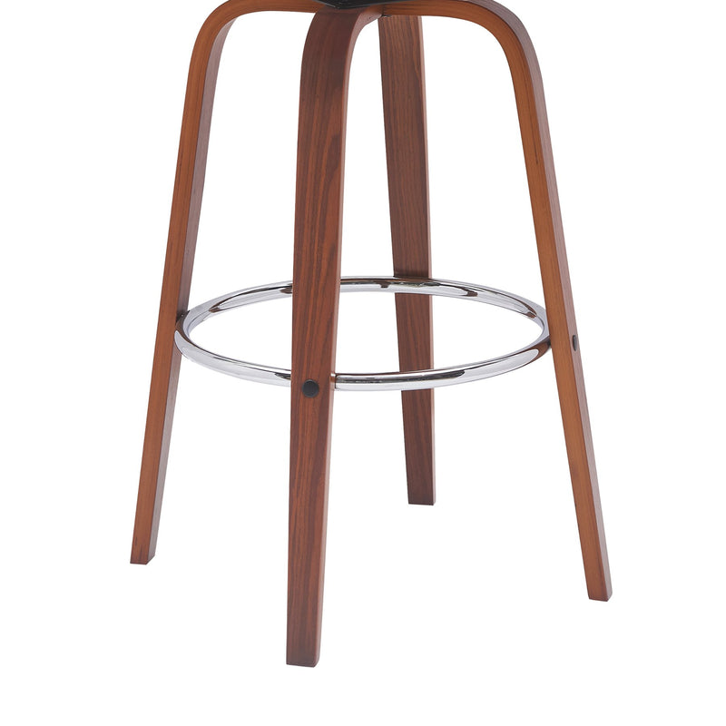 Pico 30" Swivel Walnut Wood Bar Stool in Gray Faux Leather with Chrome - Furniture City (CA)l