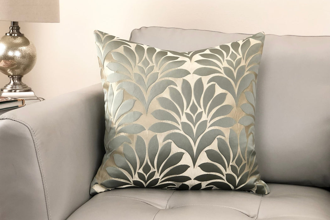 Gisela Contemporary Decorative Feather and Down Throw Pillow In Jade Jacquard Fabric
