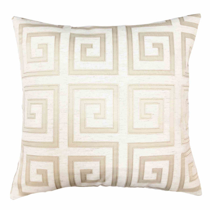 Laguna Contemporary Decorative Feather and Down Throw Pillow In Beige Applique Embroidery Fabric