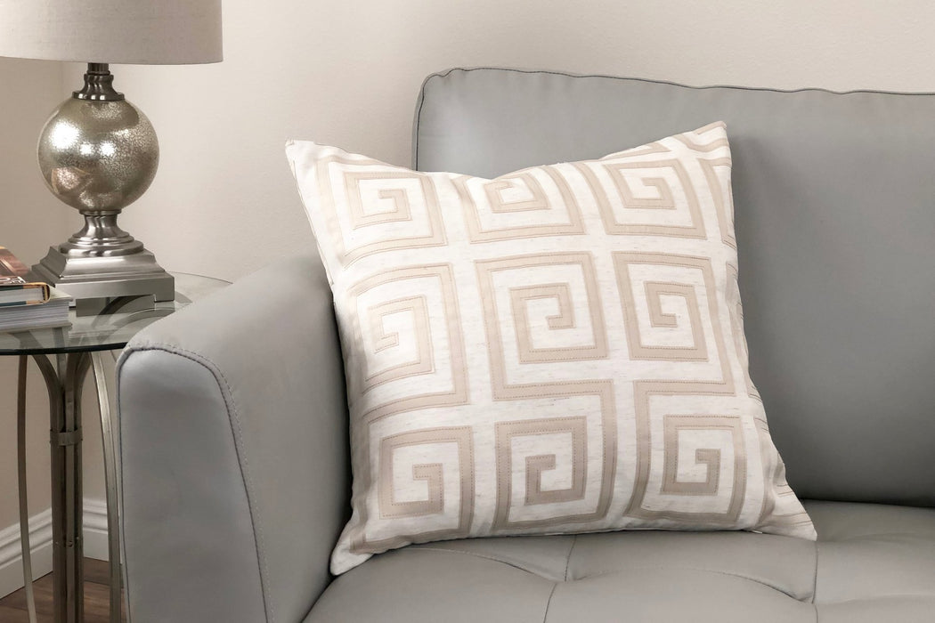 Laguna Contemporary Decorative Feather and Down Throw Pillow In Beige Applique Embroidery Fabric