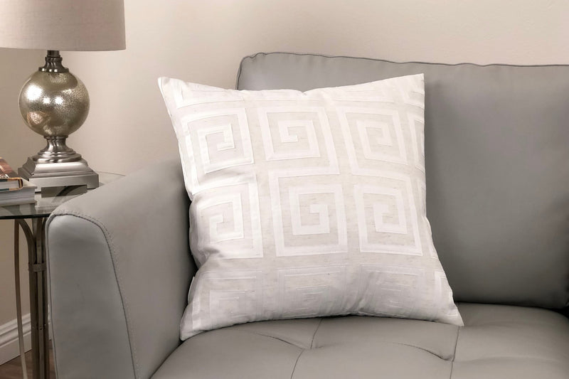 Laguna Contemporary Decorative Feather and Down Throw Pillow In White Applique Embroidery Fabric - Furniture City (CA)l