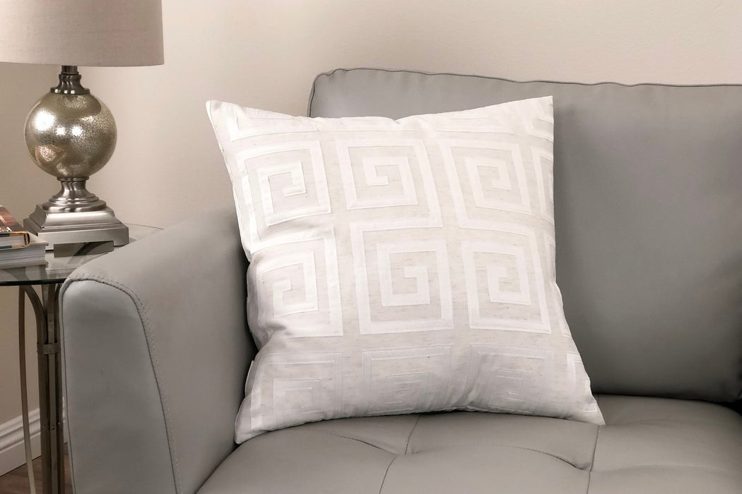 Laguna Contemporary Decorative Feather and Down Throw Pillow In White Applique Embroidery Fabric
