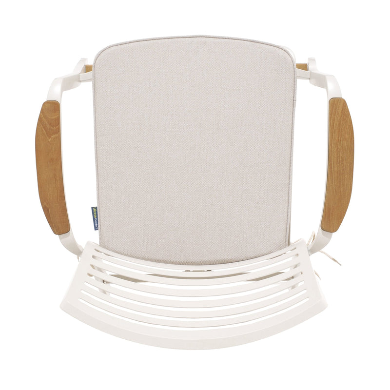 Portals Outdoor Patio Aluminum Barstool in Light Matte Sand with Natural Teak Wood Accent - Furniture City (CA)l