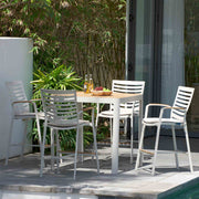 Portals Outdoor Patio Aluminum Barstool in Light Matte Sand with Natural Teak Wood Accent - Furniture City (CA)l