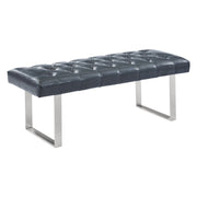 Plaza Contemporary Bench in Gray Faux Leather and Brushed Stainless Steel Finish - Furniture City (CA)l