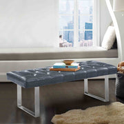 Plaza Contemporary Bench in Gray Faux Leather and Brushed Stainless Steel Finish - Furniture City (CA)l