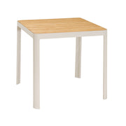 Portals Outdoor Square Bar Table In Light Matte Sand with Natural Teak Wood Top - Furniture City (CA)l