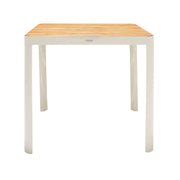 Portals Outdoor Square Bar Table In Light Matte Sand with Natural Teak Wood Top - Furniture City (CA)l