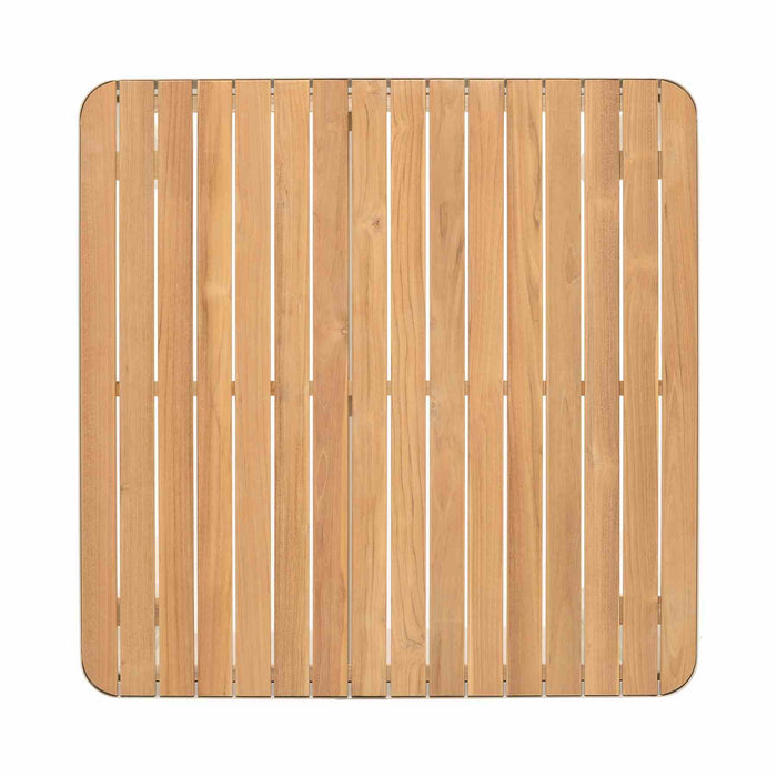 Portals Outdoor Square Bar Table In Light Matte Sand with Natural Teak Wood Top