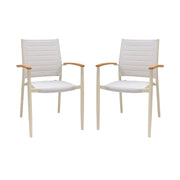 Portals Outdoor Coral Sand Aluminum Stacking Dining Chair with Teak Arms - Set of 2 - Furniture City (CA)l