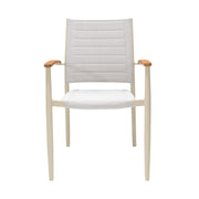Portals Outdoor Coral Sand Aluminum Stacking Dining Chair with Teak Arms - Set of 2 - Furniture City (CA)l