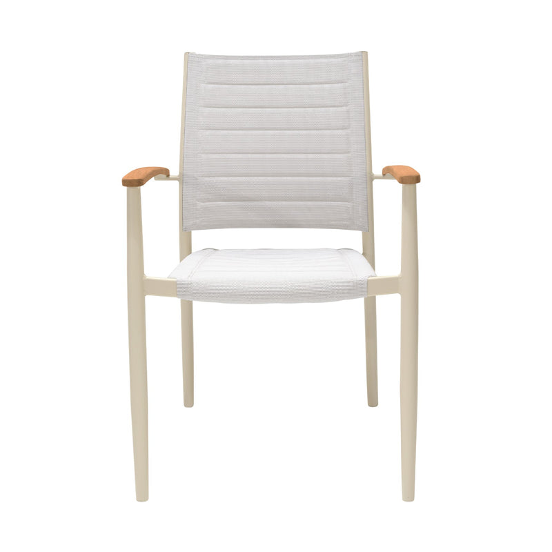 Portals Outdoor Coral Sand Aluminum Stacking Dining Chair with Teak Arms - Set of 2 - Furniture City (CA)l
